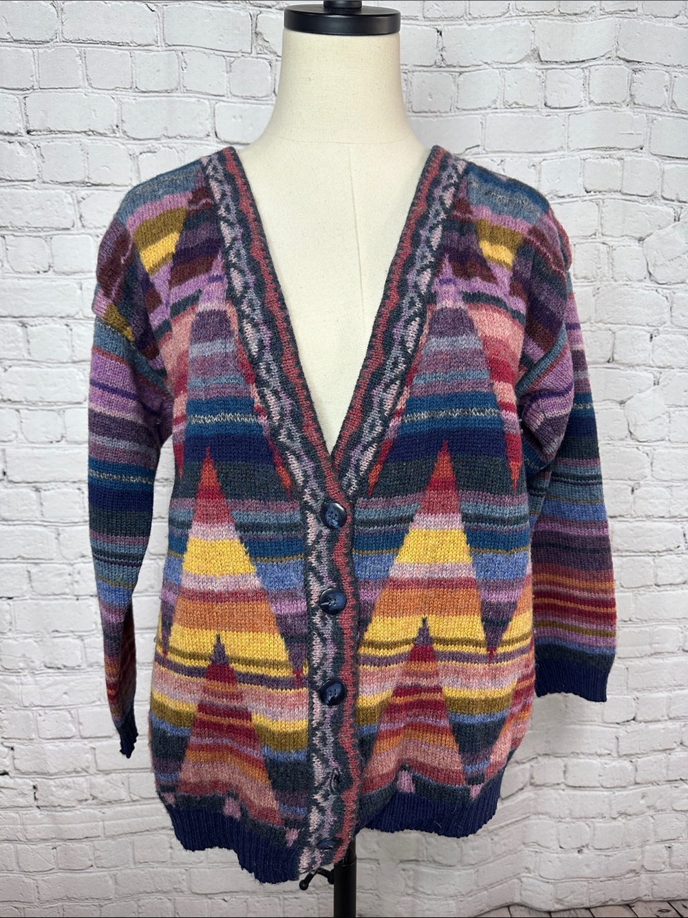 Eddie Bauer 100% Wool Southwestern Geometric Cardigan Sweater Small
